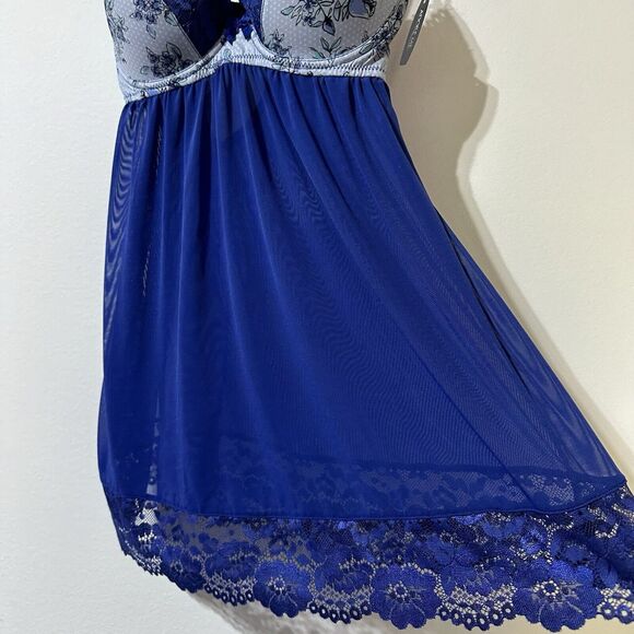 ADORE ME Size 30DDD Blue Underwired Lace Hem Babydoll Chemise Dress Sheer NWT - Picture 8 of 10